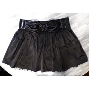 Y2k Wet Seal Mini Skirt M Black Satin Tulle Layered Belt Gothic Grunge Punk USA